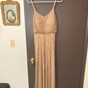 Adrianna Papell evening gown dress, beige,nude, wedding, champagne, blush sequin